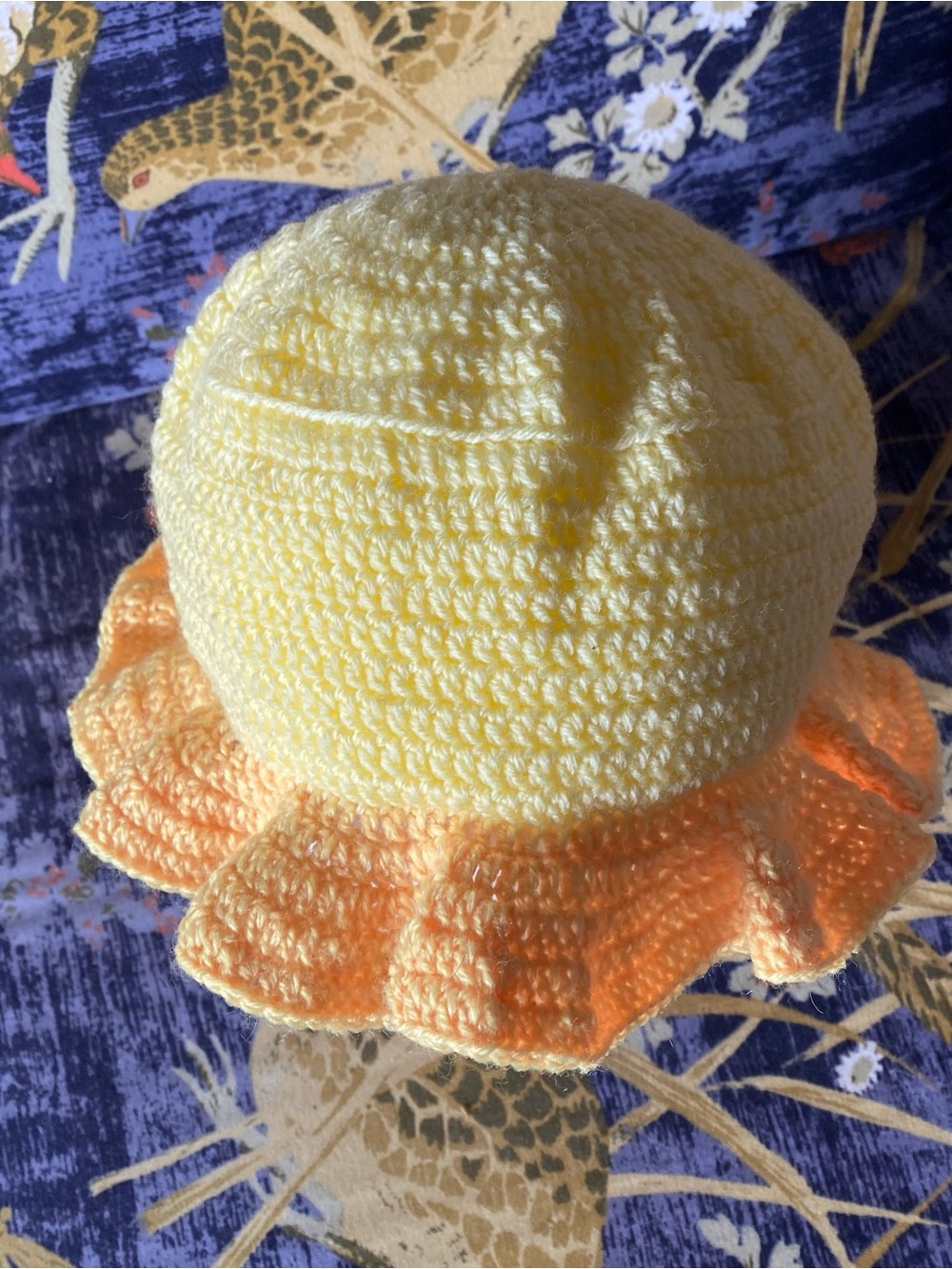 Two Tone Yellow Crochet Handmade Bucket Hay Ruffle Rim - Picture 3 of 6